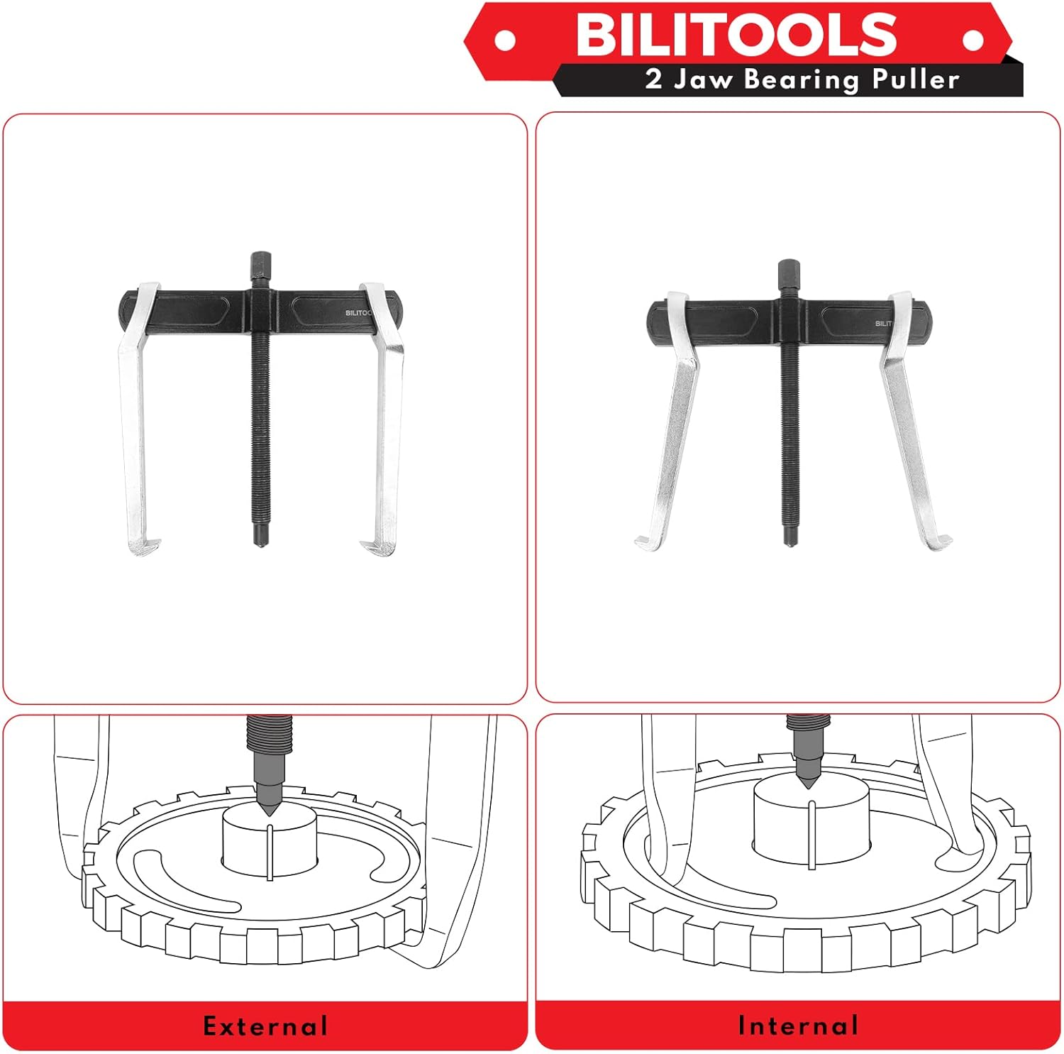 BILITOOLS Jaw Gear Puller, Internal External for Removal of Pulleys Flywheels Bearings & Gears