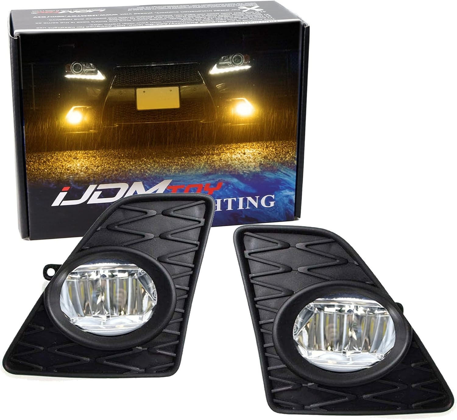iJDMTOY Yellow/Amber LED Fog Light Kit Compatible with 2013 2014 2015 Lexus GS350 GS460 GS450h, Includes LH RH Lexus F-Sport Style LED Foglamps, Fog Bezel Covers & On/Off Switch Wiring