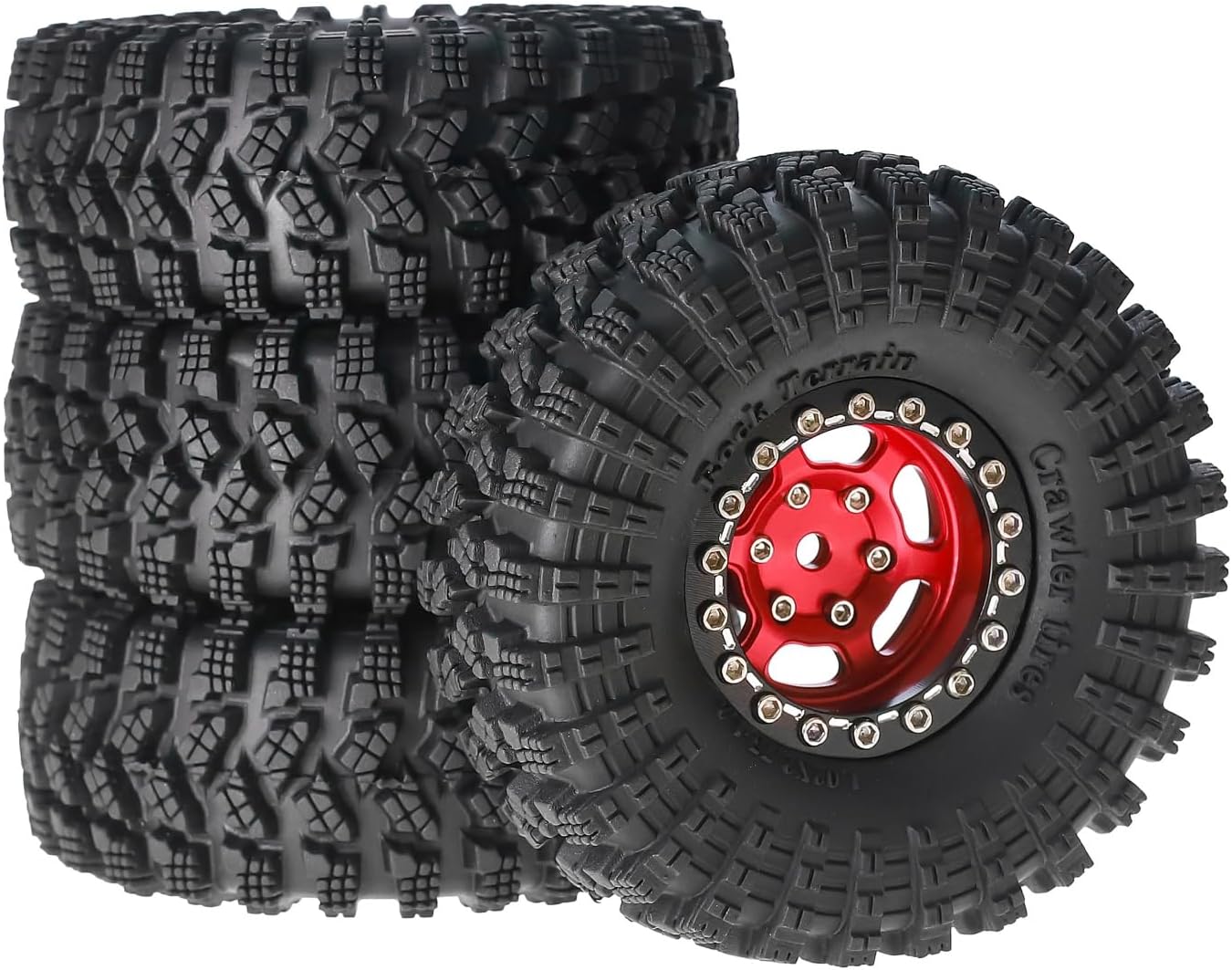 1.3” Aluminum Beadlock Wheels & All-Terrain Trail Tires Set, -8.0mm Offset, 66×26mm, 7mm Hex, Foam Inserts, Fits 1/18 1/24 TRX4M SCX24 AX24 FCX24 Ascent-18, Pre-Assembled 4 pcs (Gray)