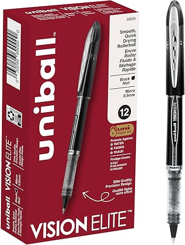 uni-ball Vision Elite 69000 - Bolígrafos de micropunta 164 de pulgada color negro 12 unidades