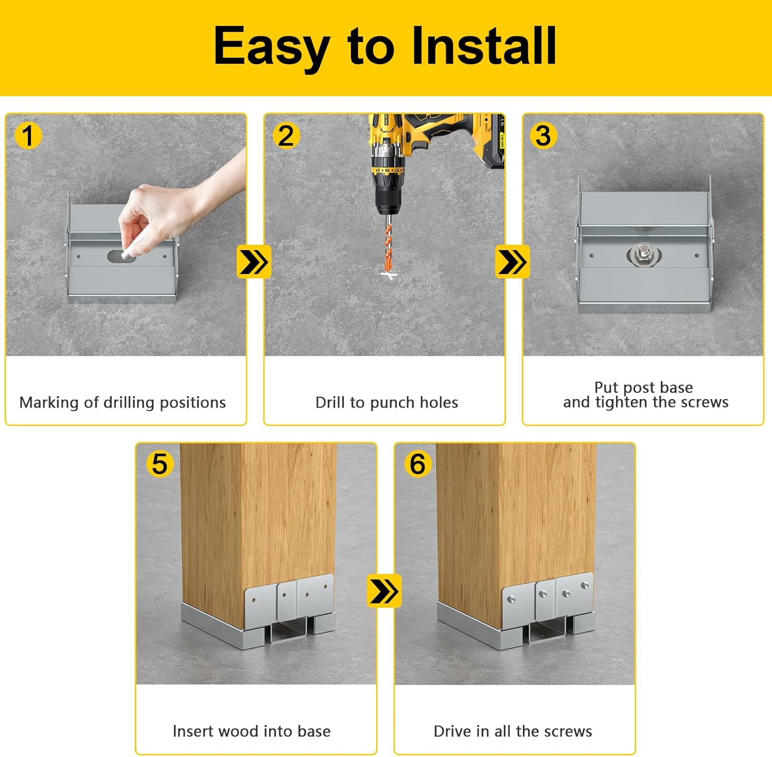 Galvanized Post Base for Concrete, Adjustable Aluminum-zinc Plated Steel Deck Post Anchor Base,Post Base Holder with 1" Standoff for Deck Gazebo Pergola Porch (6, 6x6)