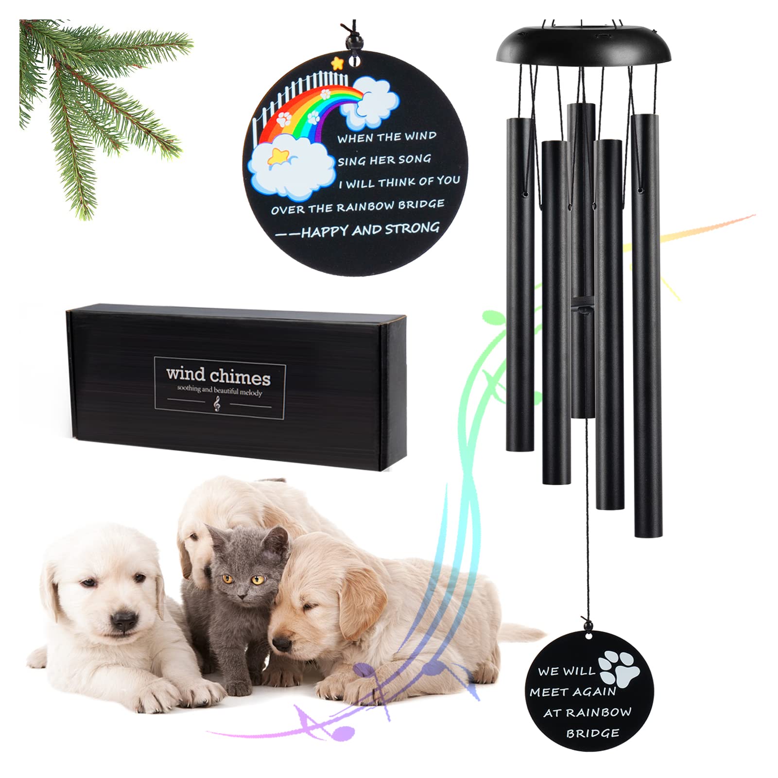 MADHOLLY Pet Memorial Wind Chime in Memory of Dog Cat- Dog Memorial  Gifts- Rainbow Bridge Pet Memorial Gifts Loss of Pet Sympathy Gift