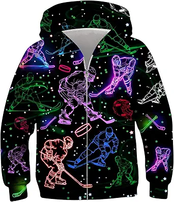 Idgreatim 6-14T Boys Zip Up Hoodies Kids 3D Graphic Hoody Sweatshirt Zipper Pullover with Pockets