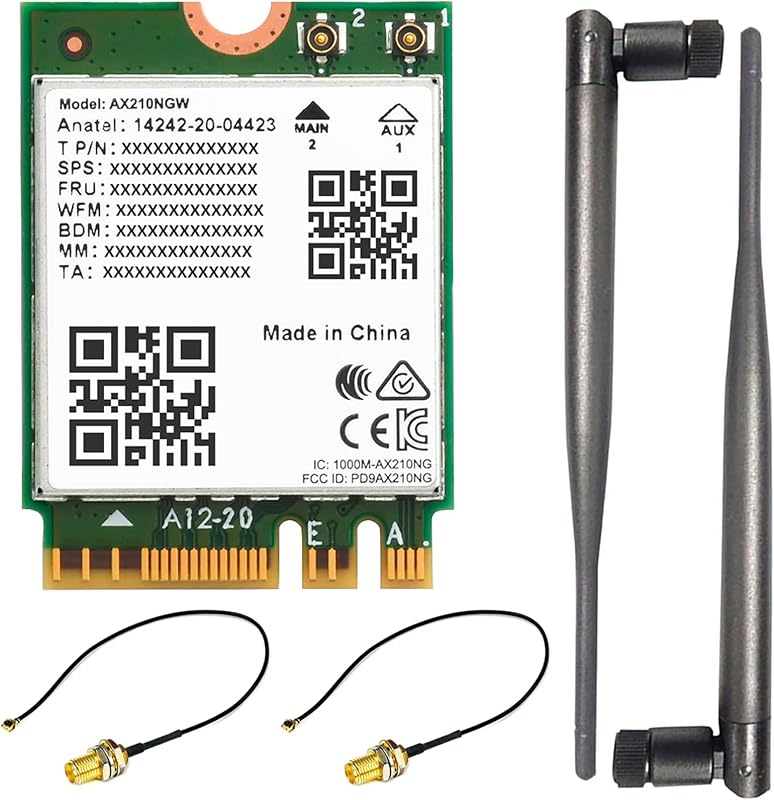 Wireless AX210 NIC, Gigabit Tri-Band Wi-Fi 6E, 802.11AX, Bluetooth 5.2 | AX210 NGW Wifi Card, MU-MIMO NGFF (M.2 A/E Key) Interface, Support Linux, Windows 10/8.1/8/7