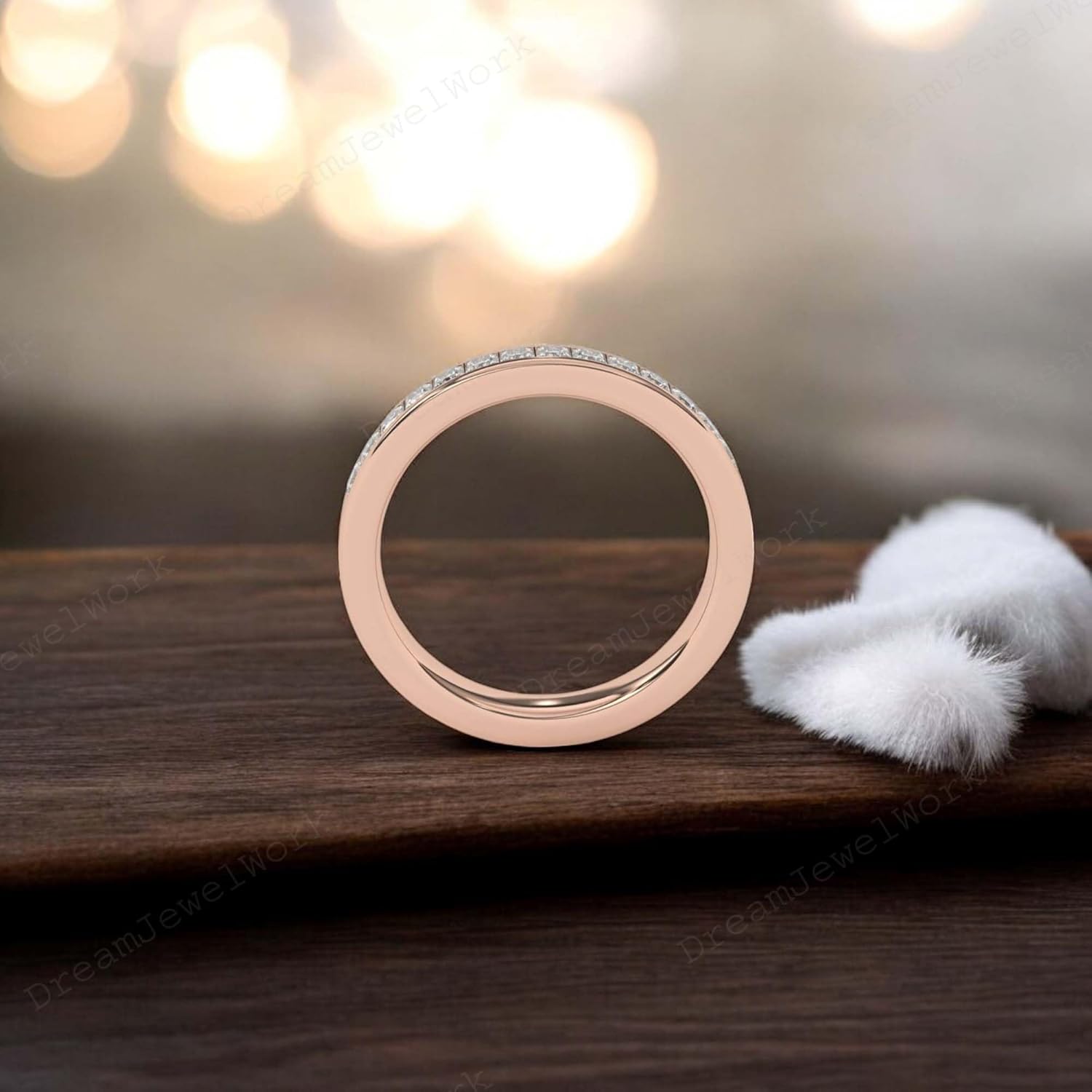 Princess Cut Moissanite Wedding Band for Women 14k Yellow Gold Channel Set Eternity Ring Classic Anniversary Stacking Ring Minimalist Bridal Jewelry Gift