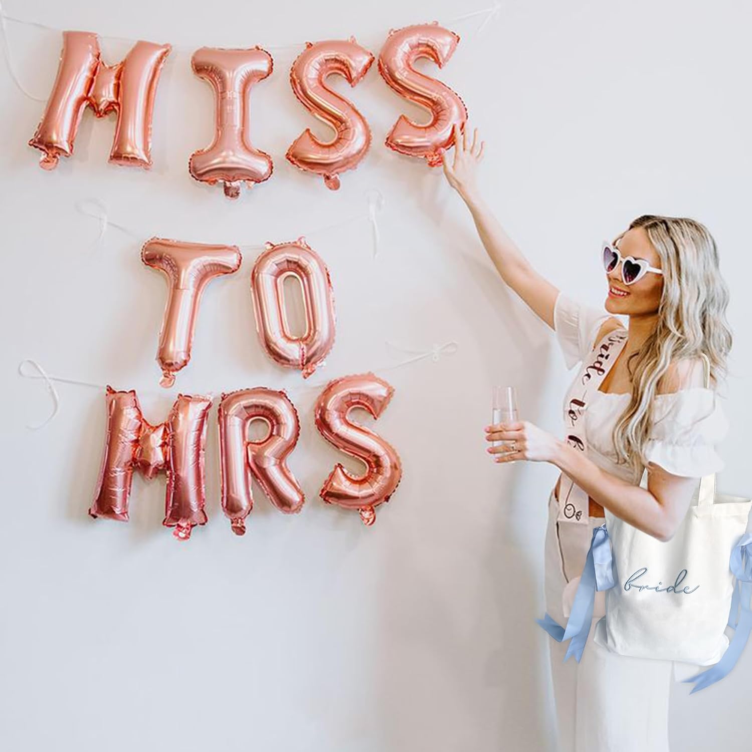 LADY & HOME Bride Tote Bag Blue Satin Bows Bag for Bridal Shower Wedding Honeymoon Gifts - Image 5