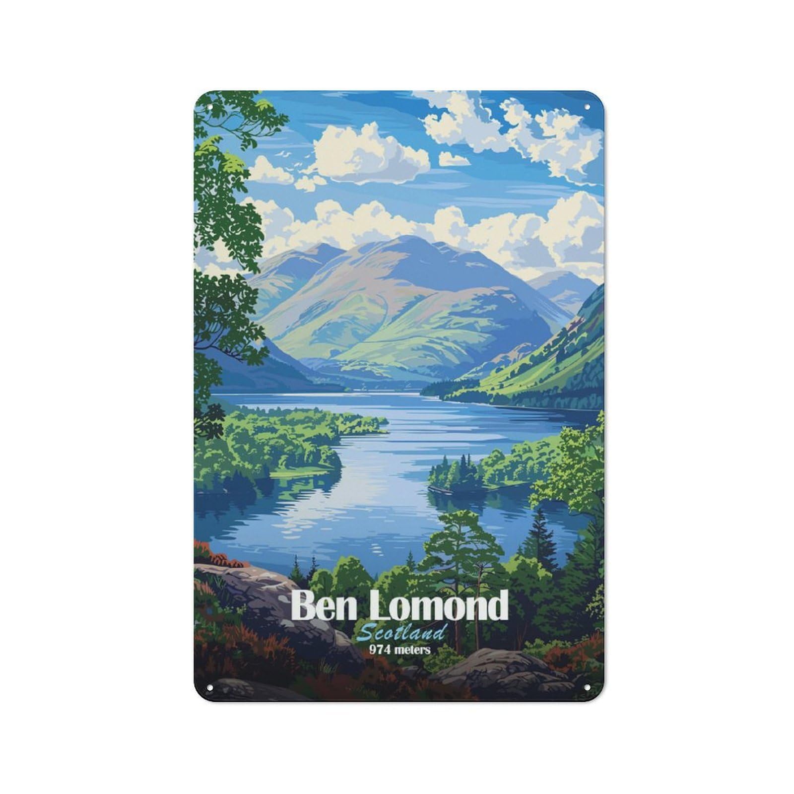 Junmoney Style-22 Metal Wall Plaque With Ben Lomond Scotland Design 30X20cm, Retro Room Wall Plaque For Home, Shop, Pub Or Studio Wall