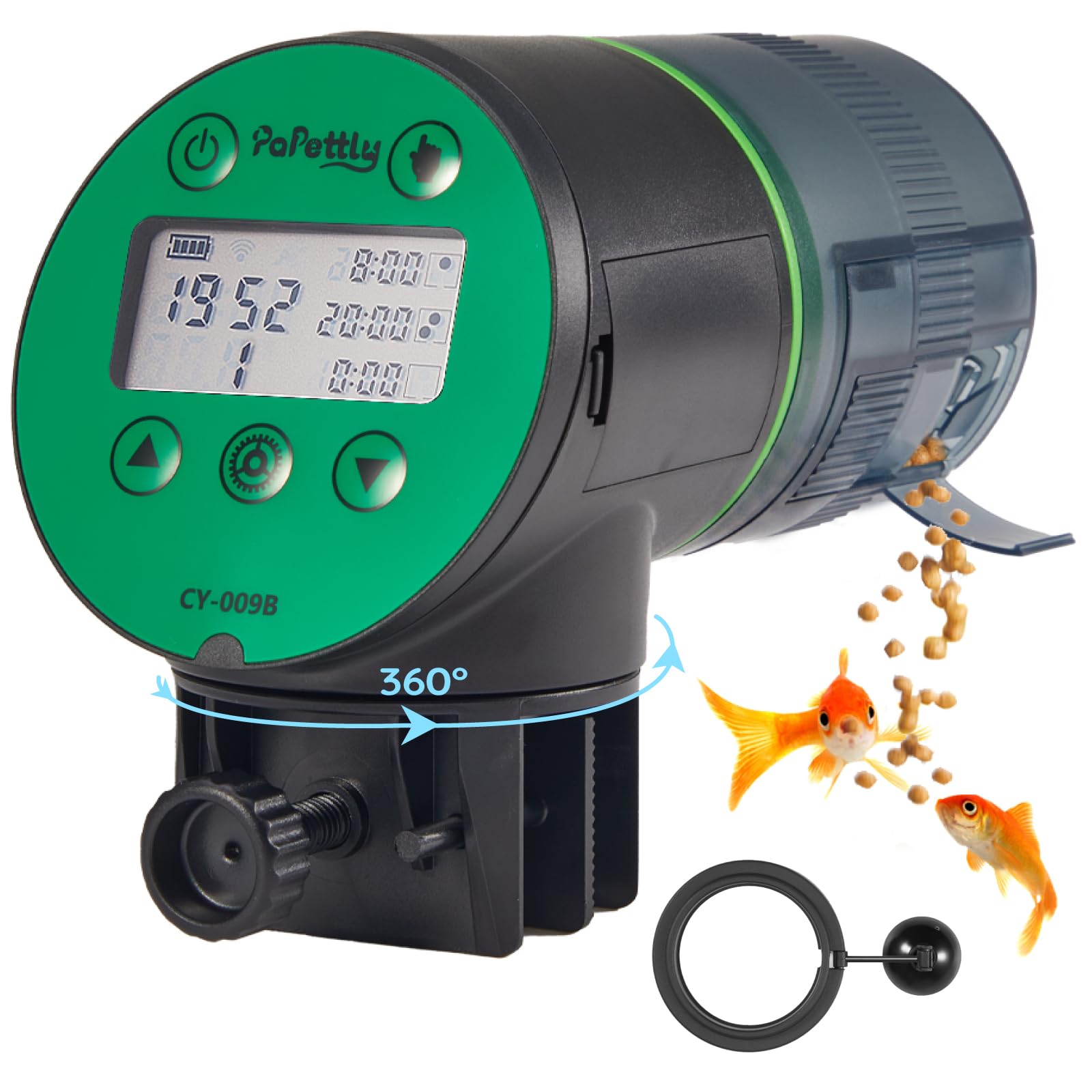 Papettly Automatic Fish Feeder - Auto Food Dispenser for Aquarium, Battery Operated with Timer, Moisture-Proof, Includes 2 AAA Batteries and Fish Feeder Ring