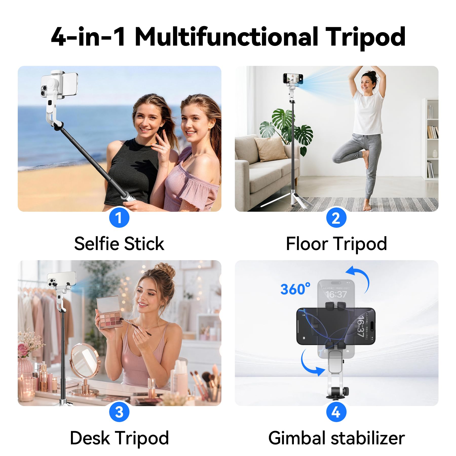Treppiede automatico per iPhone con luce da 71 pollici Selfie Stick Treppiede Stand segue il tuo movimento Stabilizzatore cardanico a 360 ° con telecomando wireless per Creatore di contenuti Vlog