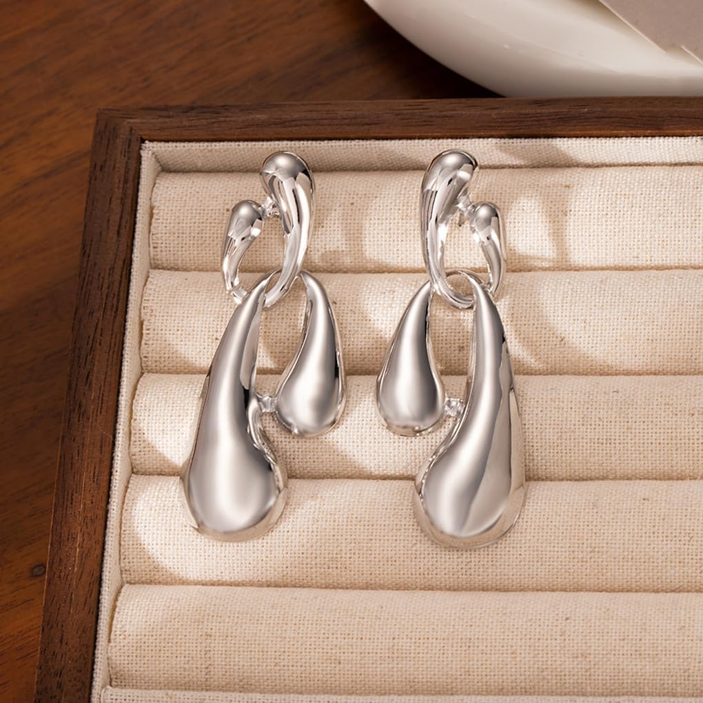 Chunky Teardrop Statement Earrings for Women,Plated Gold Big Teardrop Dangle Earrings,Geometric Waterdrop Vintage Earrings - Image 5