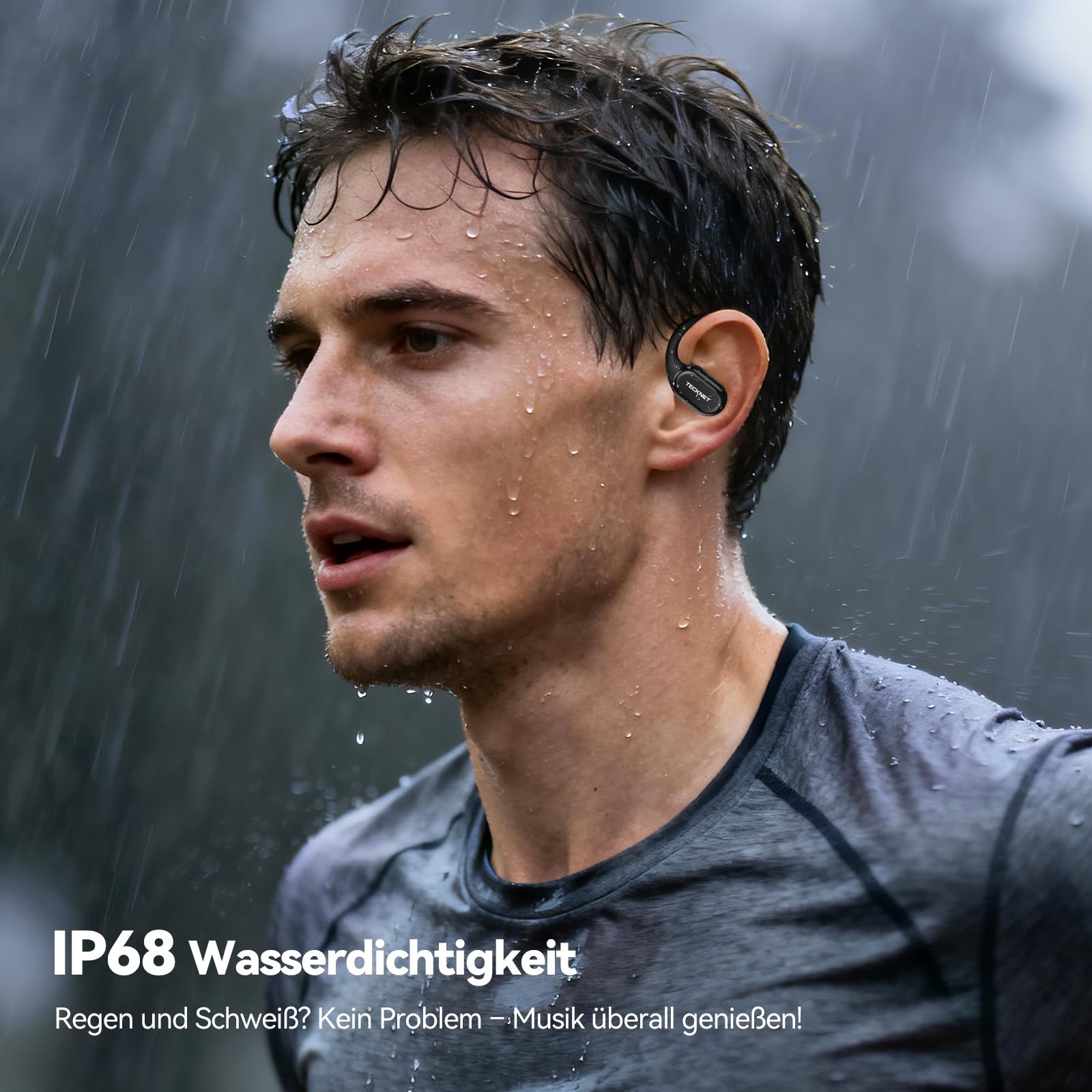 TECKNET Open-Ear Kopfhörer, Bluetooth Knochenschall Kopfhörer Kabellos, 60 Stunden Spielzeit und Schnellladung, IP68 Wasserdicht, Leicht Sport Kopfhörer Kabellose Mit Tragekoffer