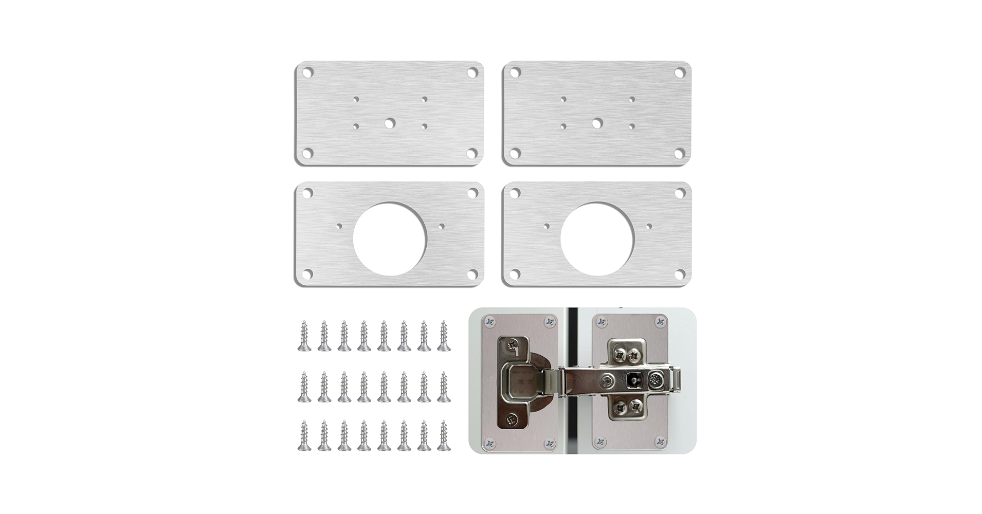 16 PCS Cabinet Hinge Repair Plates Kit Stainless Steel With