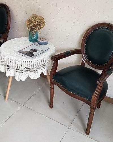 Vista 6 de Damanni Mantel de encaje de ganchillo hecho a mano de algodón blanco para mesa, redondo, 35 pulgadas