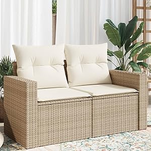 Sofa Jardin Conjunto Jardin Sofa Jardin Exterior Sofá de jardín con Cojines de 2 plazas ratán sintético Beige Sofa Jardin Exterior Ratan Beige y Crema