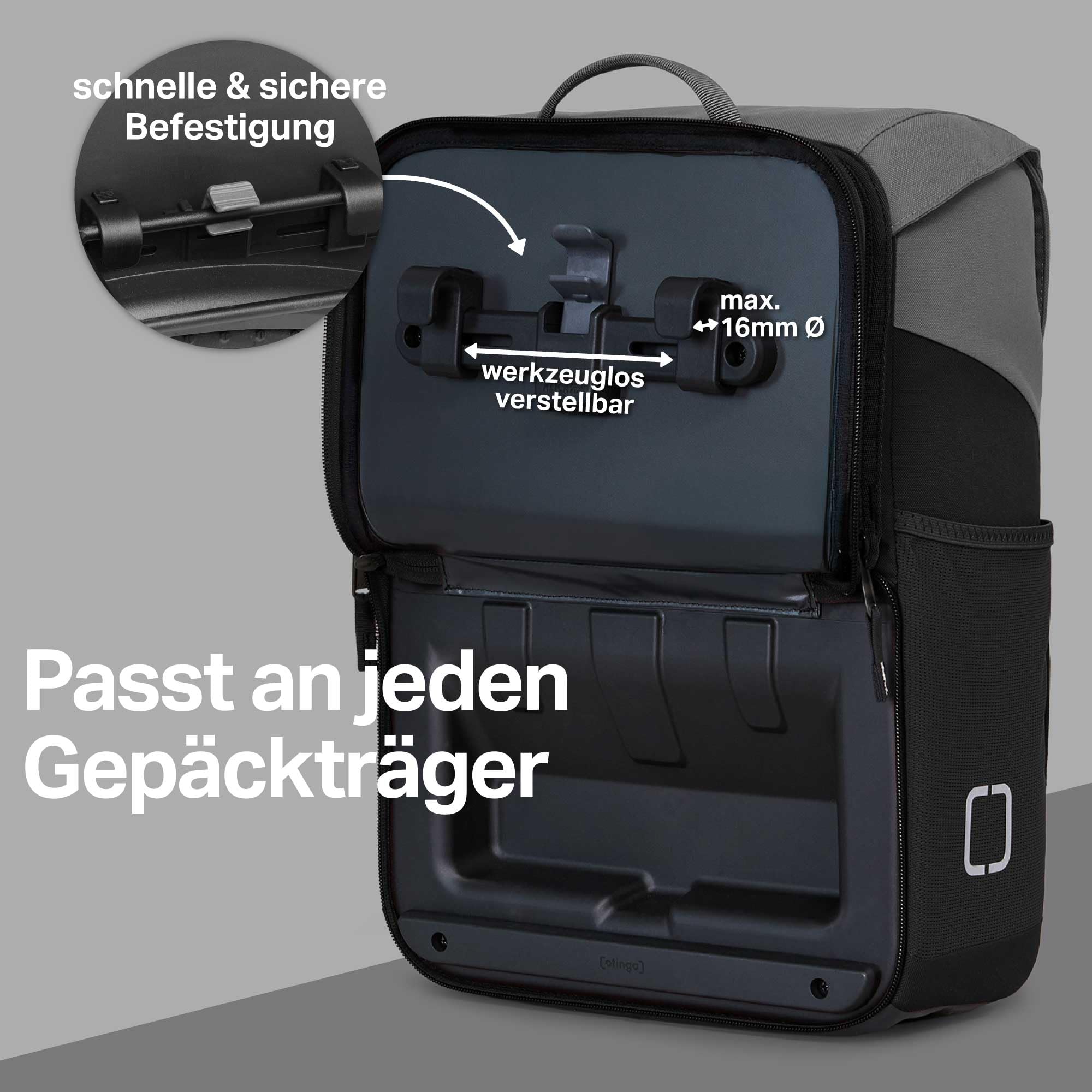 otinga® Flip Move torba rowerowa, plecak [pojemność 16 l], torba na bagażnik z plecakiem – przebudowana w 7 sekund, wodoszczelny plecak rowerowy, bagażnik (grafitowo-czarny)