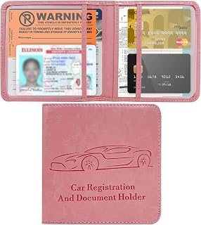 Car Registration and Insurance Card Holder, Leather Car Document Holder Glove Compartment Organizer, Vehicle Wallet Case Glove Box Organizer for Women Men, Car Accessories (Pink)
