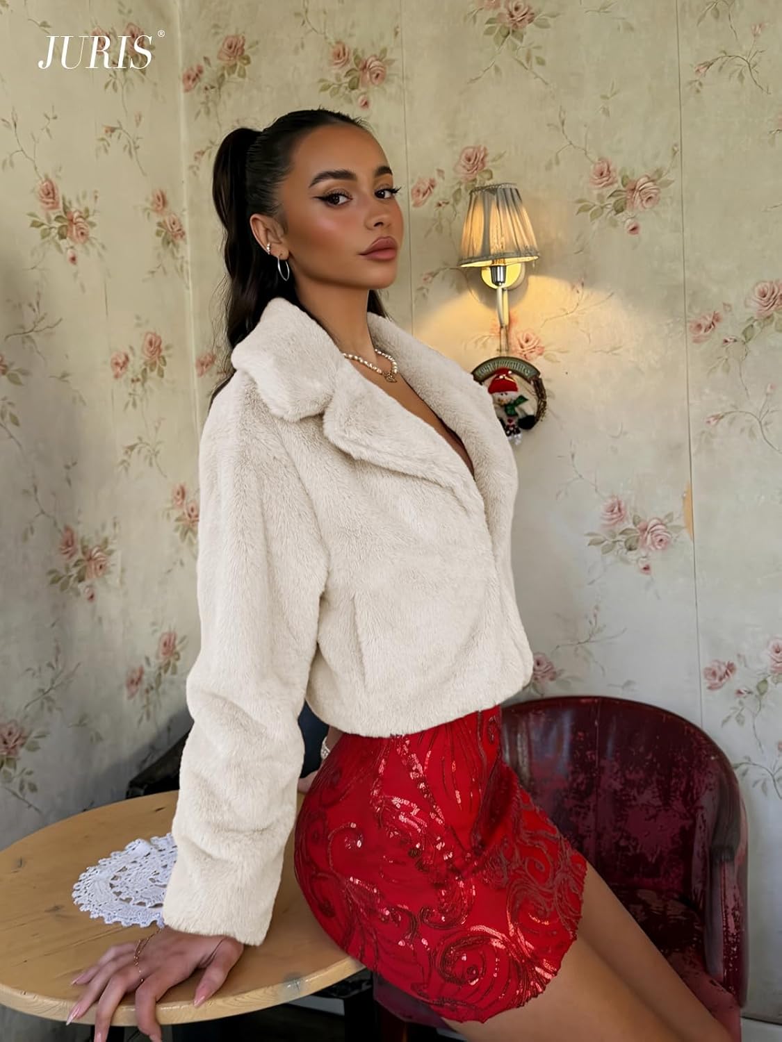 JURIS Ladies Fur Coats Fur Coat - A Stylish Winter Essential Faux Fur Cardigan Short Jacket Women's Plush Jacket - Image 3