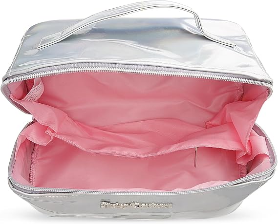Juicy Couture White Makeup Bag Cosmetics Organizer Travel Essentials Cross Zip Iridescent