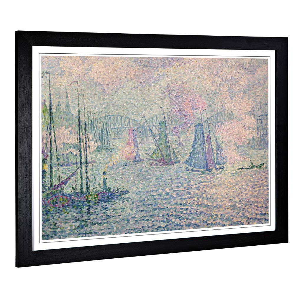 Big Box Art Framed Print of Paul Signac Rotterdam The Meuse Design | Wall Art Picture | Home Decor for Kitchen, Living Room, Bedroom, Hallway, Black, A2 / 24.5x18 Inch / 62x45cm