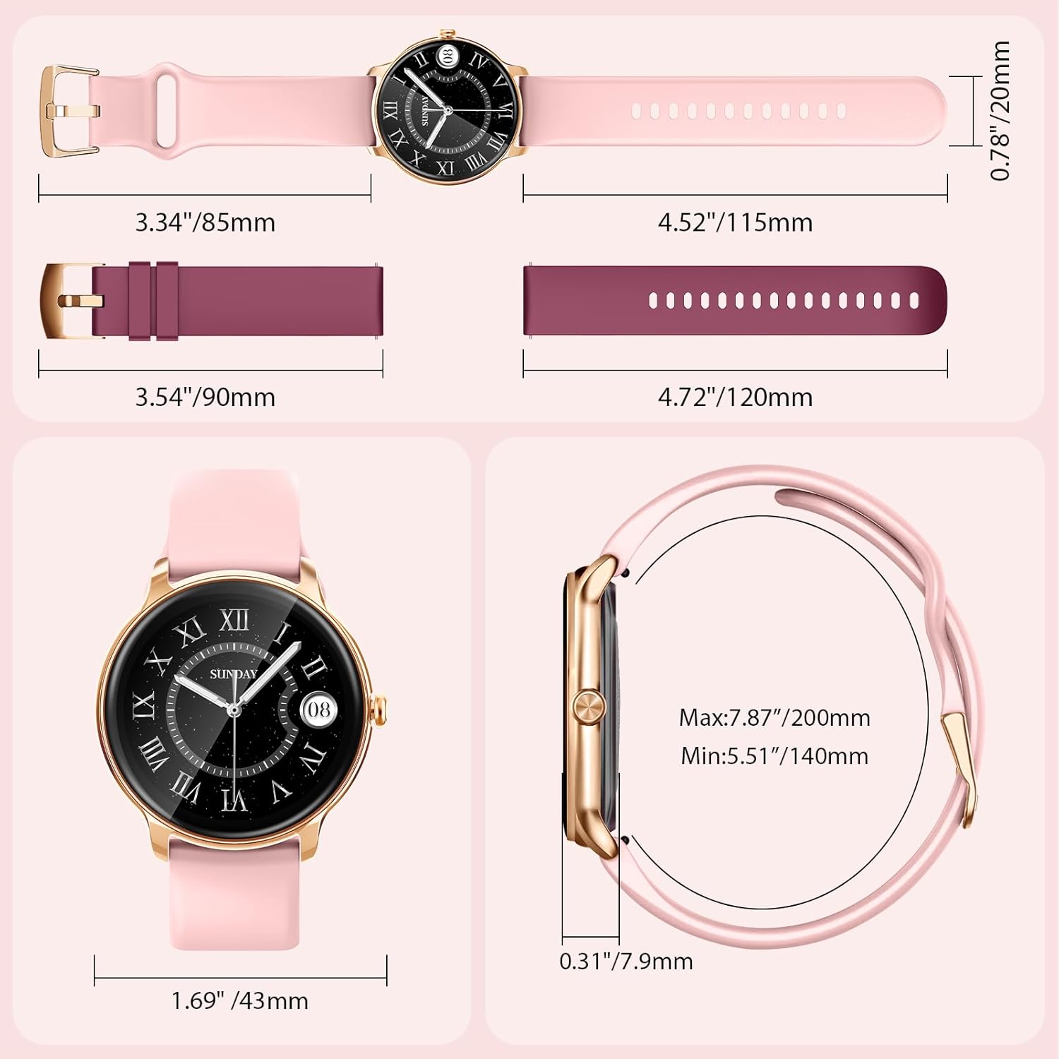 Smart Watch for Women, Ultra-Slim 1.32" AMOLED Answer/Make Call, 100+ Sport Modes, Female Health/HR/Sleep, 2 Straps, IP68 Waterproof, Fitness Tracker for iPhone Samsung Android 8 71UNaAAOprL. AC SL1500