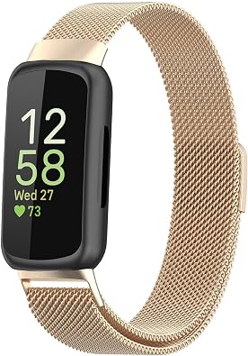 for Fitbit Inspire 3 Bands Women Men, Stainless Steel Metal Mesh Loop Adjustable Magnetic Wristband Replacement Straps Compatible with Fitbit Inspire 3 Fitness Tracker