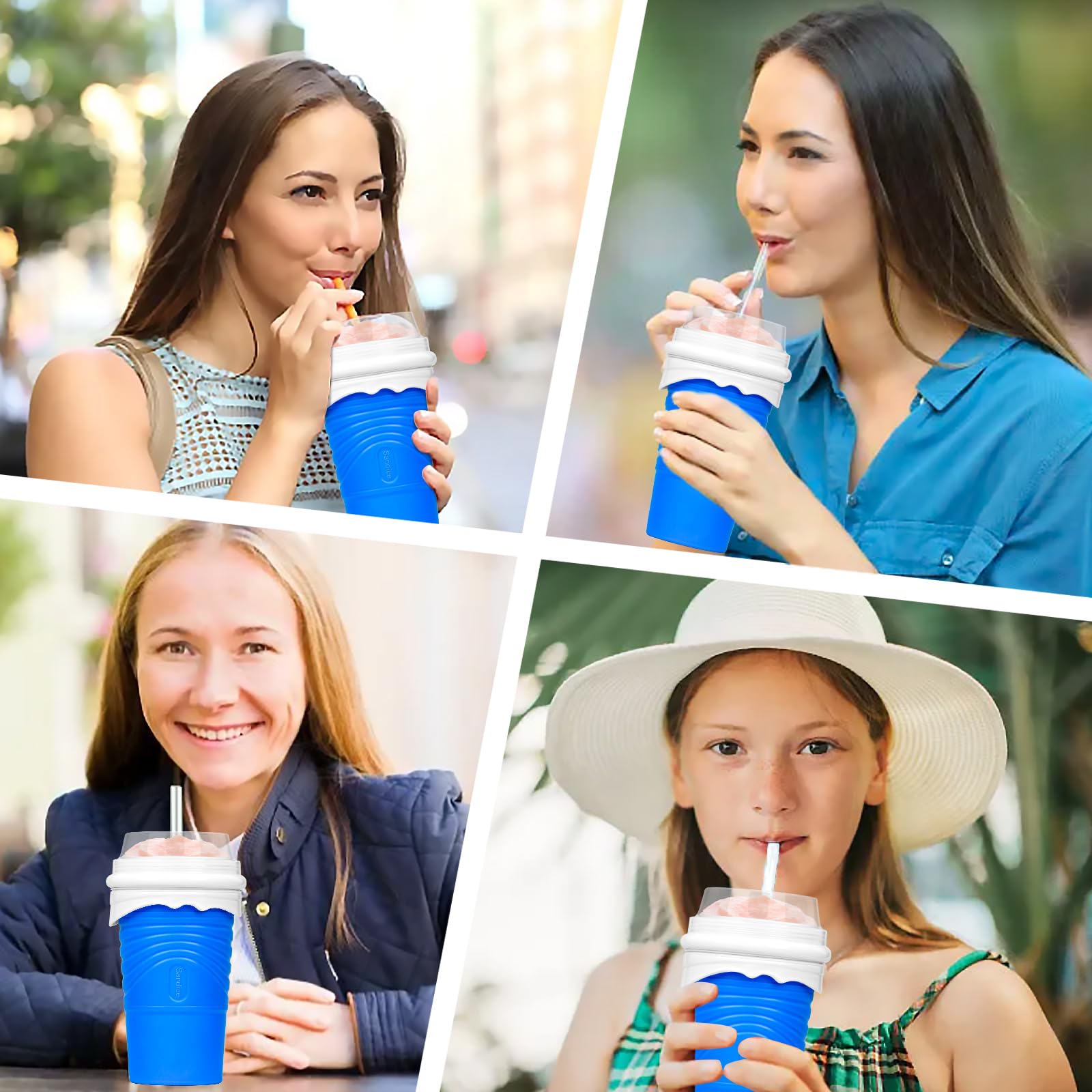 Slushy Maker 500 ml Macchina per Granita in Silicone Frozen Magic Squeeze Cup Smoothie DIY Homemade Smoothie Cup with 2 In 1 Straw And Spoon per l'estate