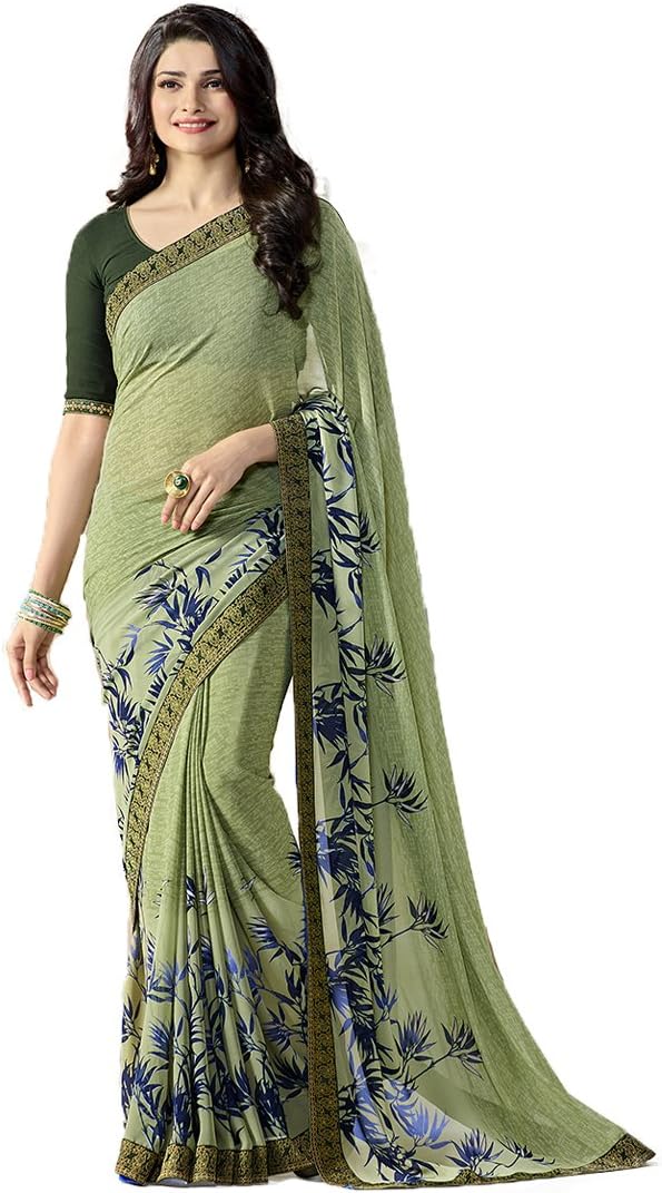 RAJESHWAR FASHION WITH RFWomen's Latest Stylish Fancy Georgette Printed Saree For Women With Jacquard Border & Blouse (Multicolored)