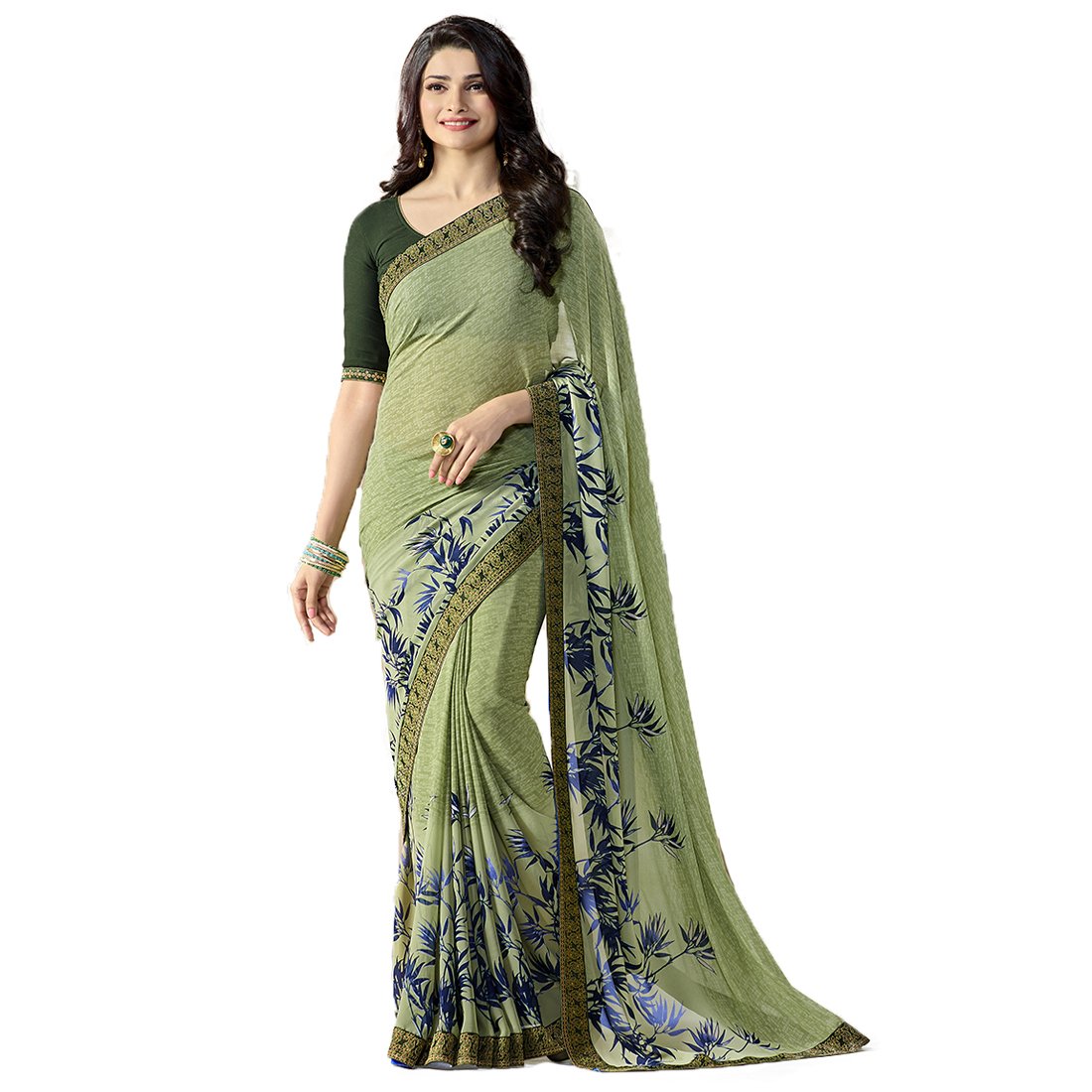 RAJESHWAR FASHION WITH RF Women’s Latest Stylish Fancy Georgette Printed Saree For Women With Jacquard Border & Blouse (Multicolored)