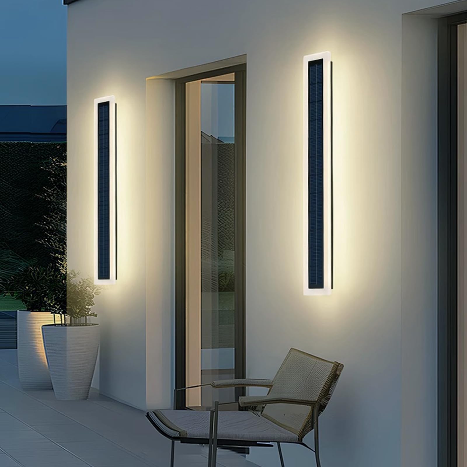 Solar Wandleuchte Aussen 60cm LED Solarlampen für Außen Wand 10W Solarbetrieben Kabellos Lange Außenwandleuchten Wasserdichte Acryl Wandlampe mit Druckknopf Schalter, Warmweiß Lampe