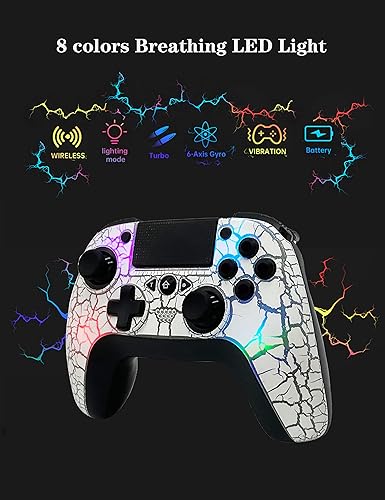 Vista 3 de Controlador inalámbrico para PS4, mando a distancia inalámbrico con diseño único agrietado8 colores LED ajustablesbotones traseros programablesSuper
