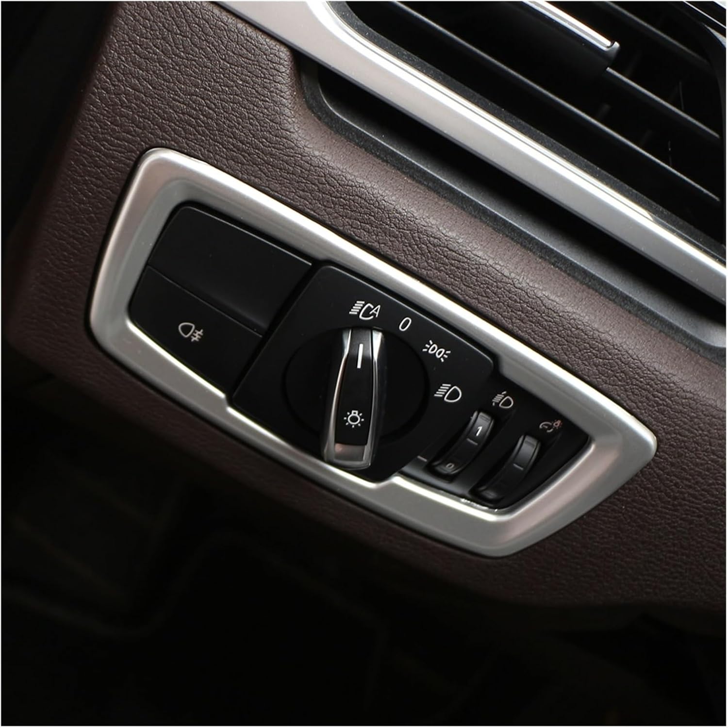 Car Headlight Switch Button Frame Cover Trim Fit for BMW X1 F48 2015-2019 X2 F39(Stainless Silver)