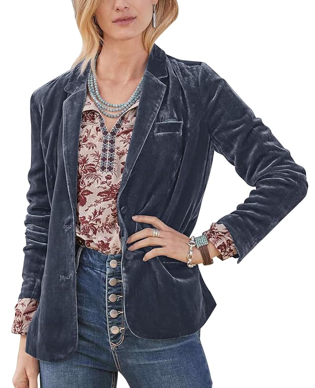 MINTLIMIT Womens Womens Velvet Blazers Suit Button Front Notched Lapel Long Sleeve Jacket Suit Loose Fitting Tailored Jacket