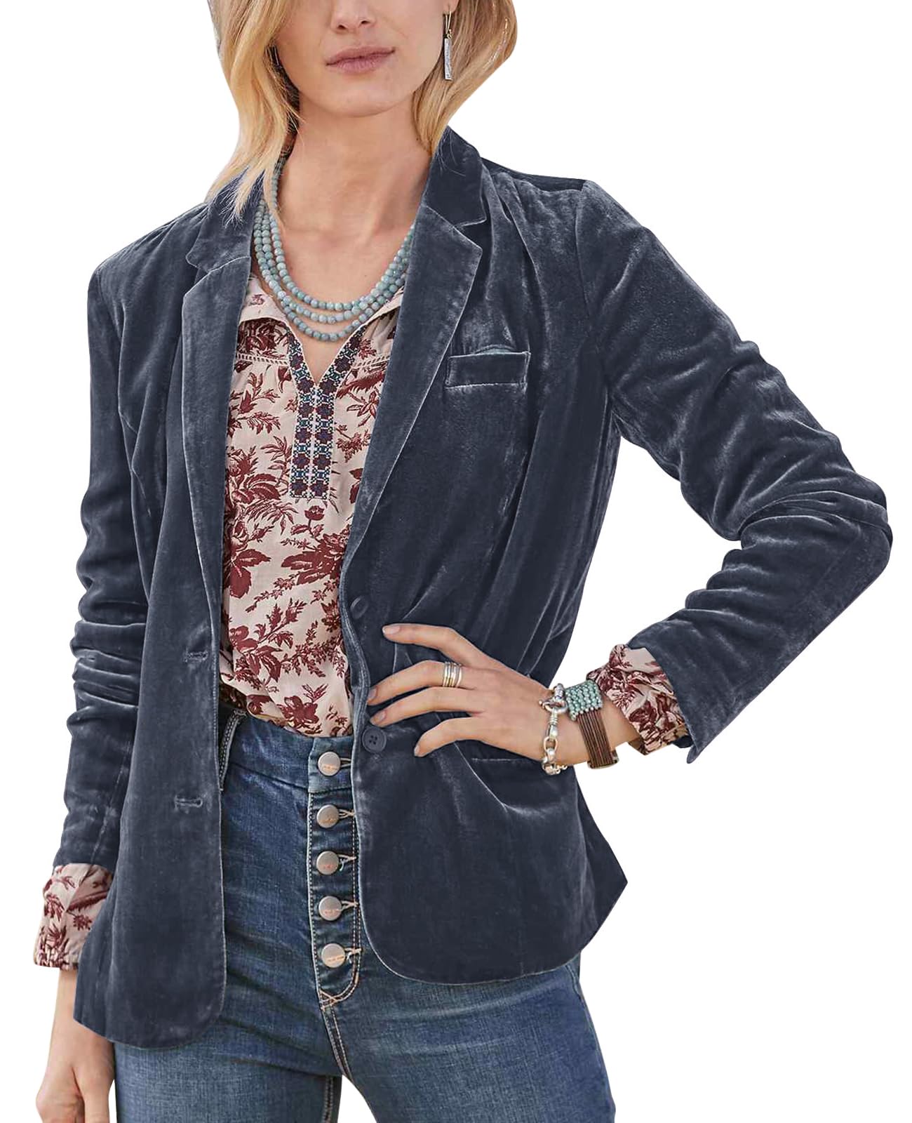 MINTLIMIT Womens Womens Velvet Blazers Suit Button Front Notched Lapel Long Sleeve Jacket Suit Loose Fitting Tailored Jacket