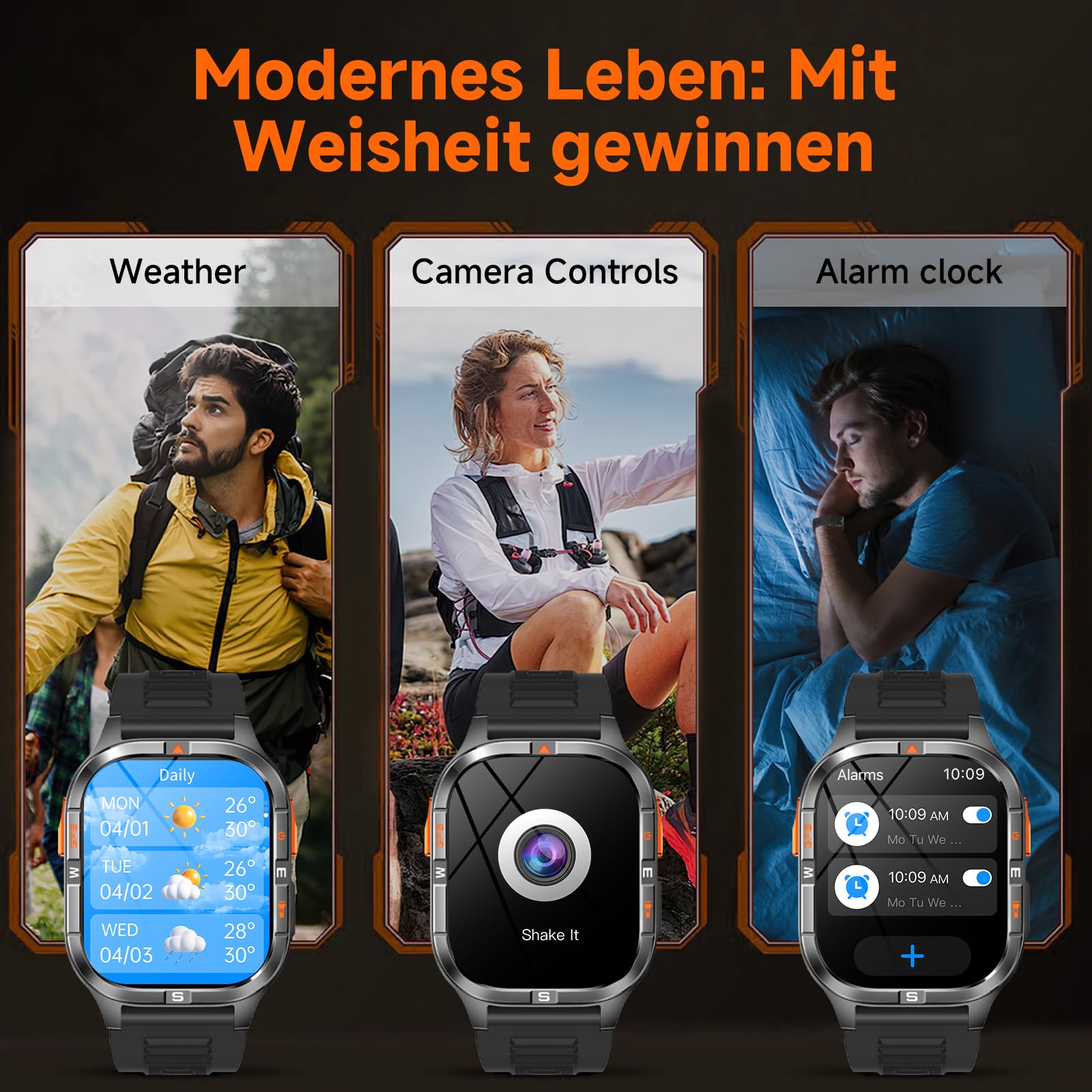 Smartwatch herren Militärische 2,01" HD, mit GPS/Bluetooth-Anruf/Kompass