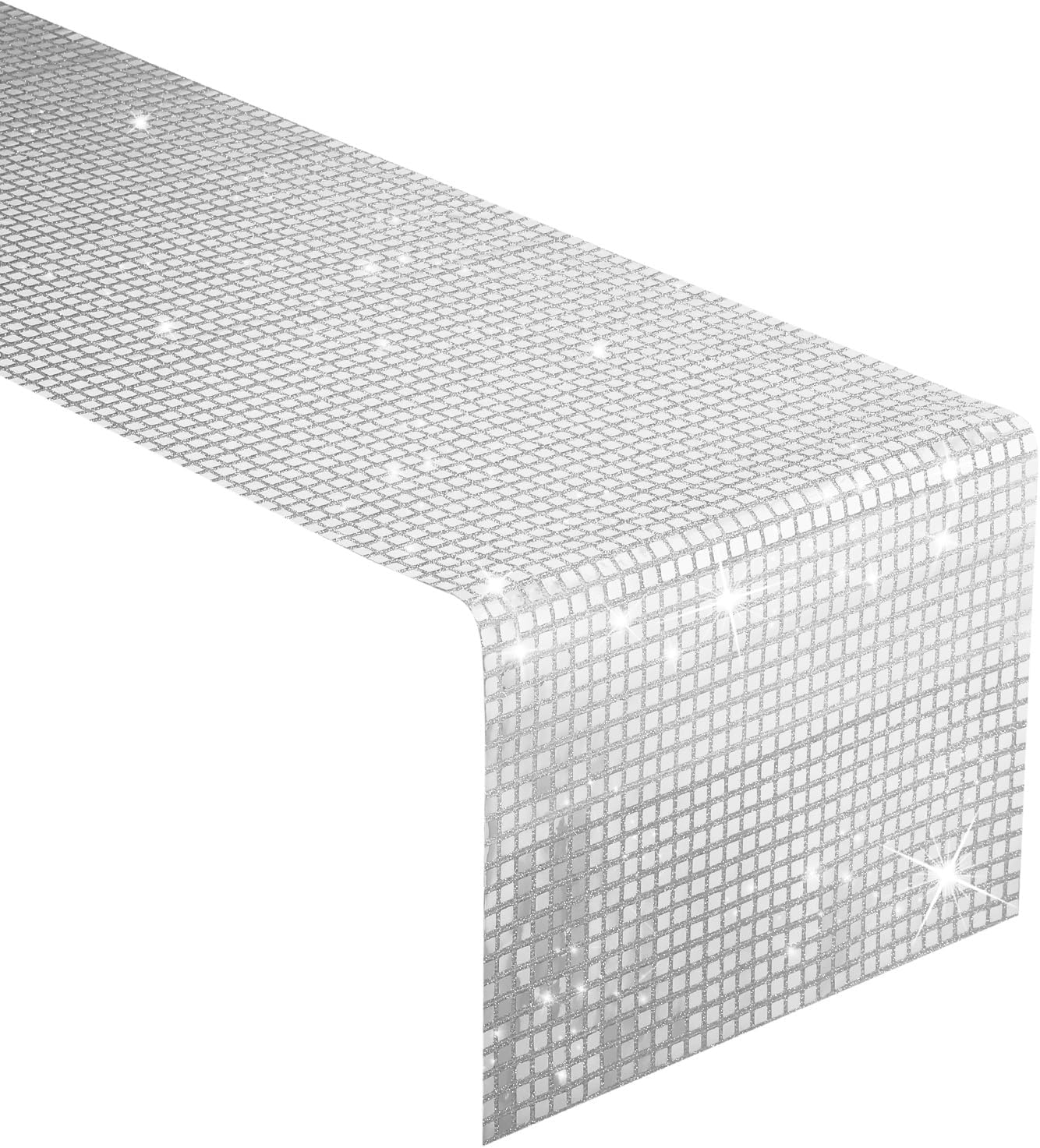 13 x 71 Inch Glitter Disco Table Runner Mirror Silver Table
