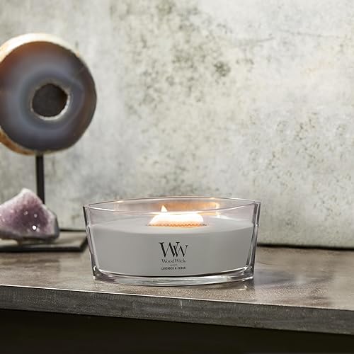 Vista 19 de WoodWick Lavender Spa - Vela mediana en frasco con forma de reloj de arena, cera de mezcla de soja prémium, mecha de madera Pluswick Innovation, 60