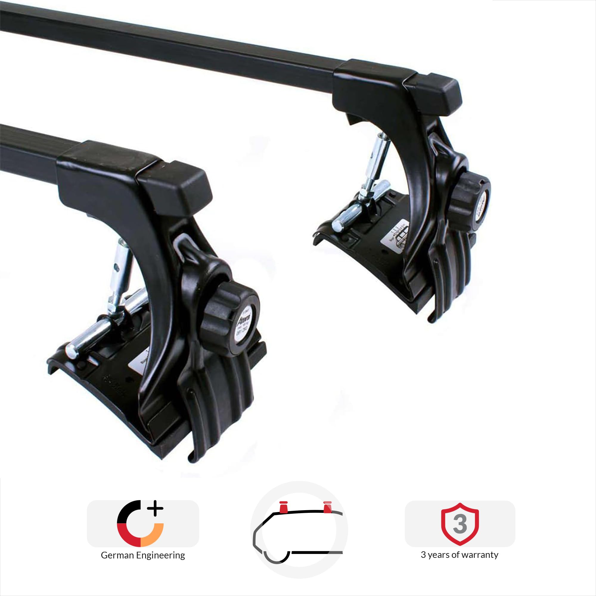 Atera 081294 Portabicicletas básico de Techo en S, para VW T4, 2 Piezas, Anchura de Carga Extrema, Montaje fácil en la 4ª posición | para VW T4, anchura de carga extrema, montaje sencillo, Cód. art. 081294