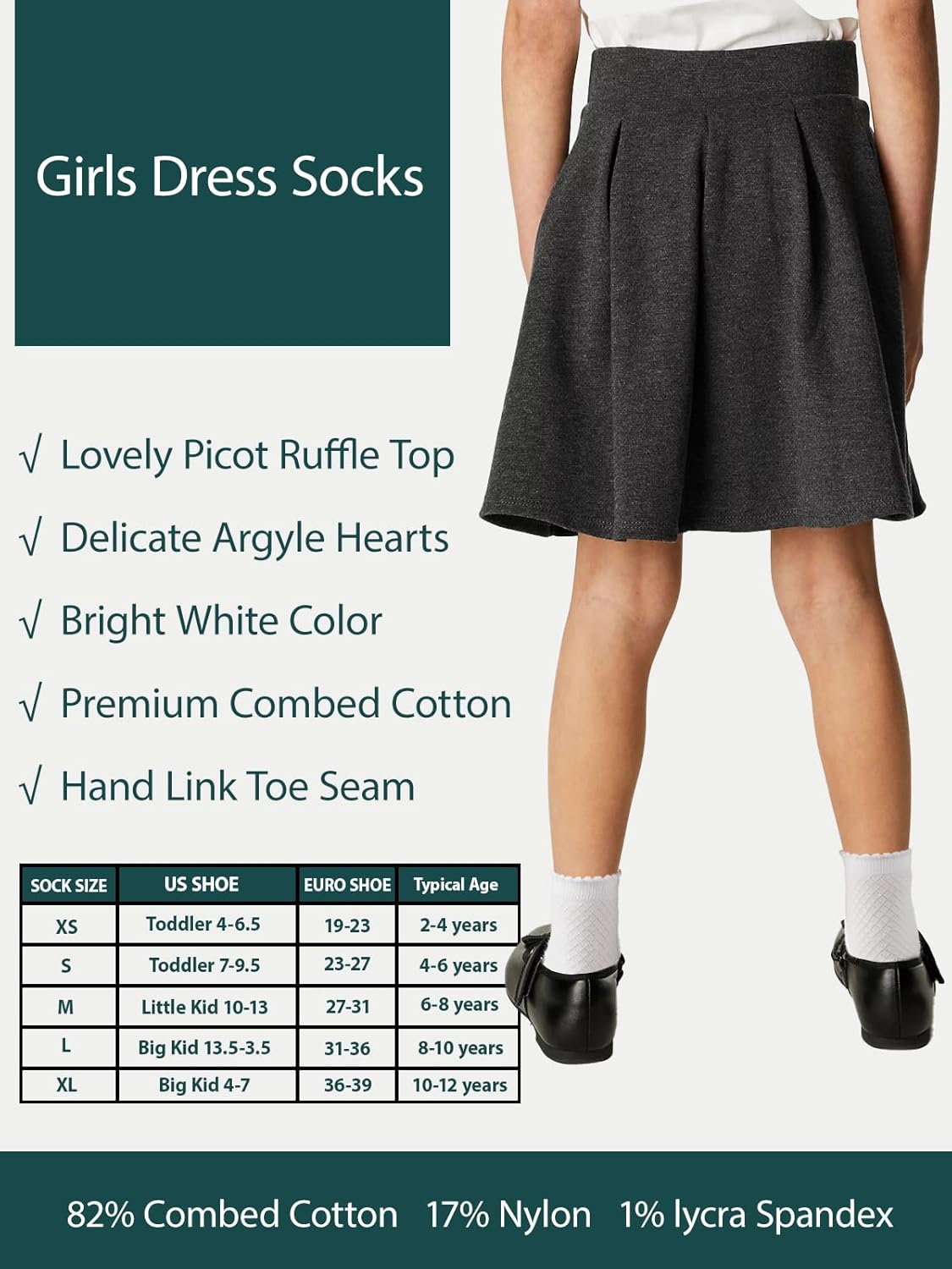 COTTON DAY Girls White Dressy Textured Short Socks Scallop Top Design 5 Pack - Image 4