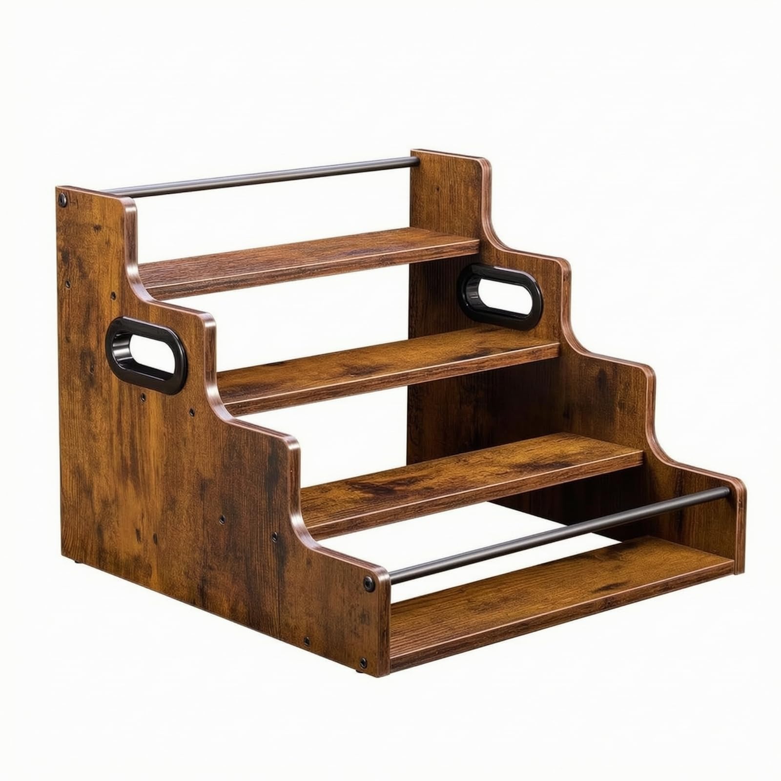 Mensola Espositiva Bottiglie in Legno Metallo Scaffale Gradonato Porta Bottiglie Banco Organizzatore Contatore Finitura Rustica E Corrimano Anteriore Adatta a Cucina da Pranzo