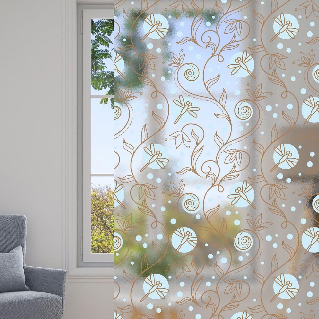 Beautiful Floral Pattern Printed Privacy Window Film Self-Adhesive Heat Protected Vinyl Frosted Sheet for Glass Decoration (24x100inch)_A64