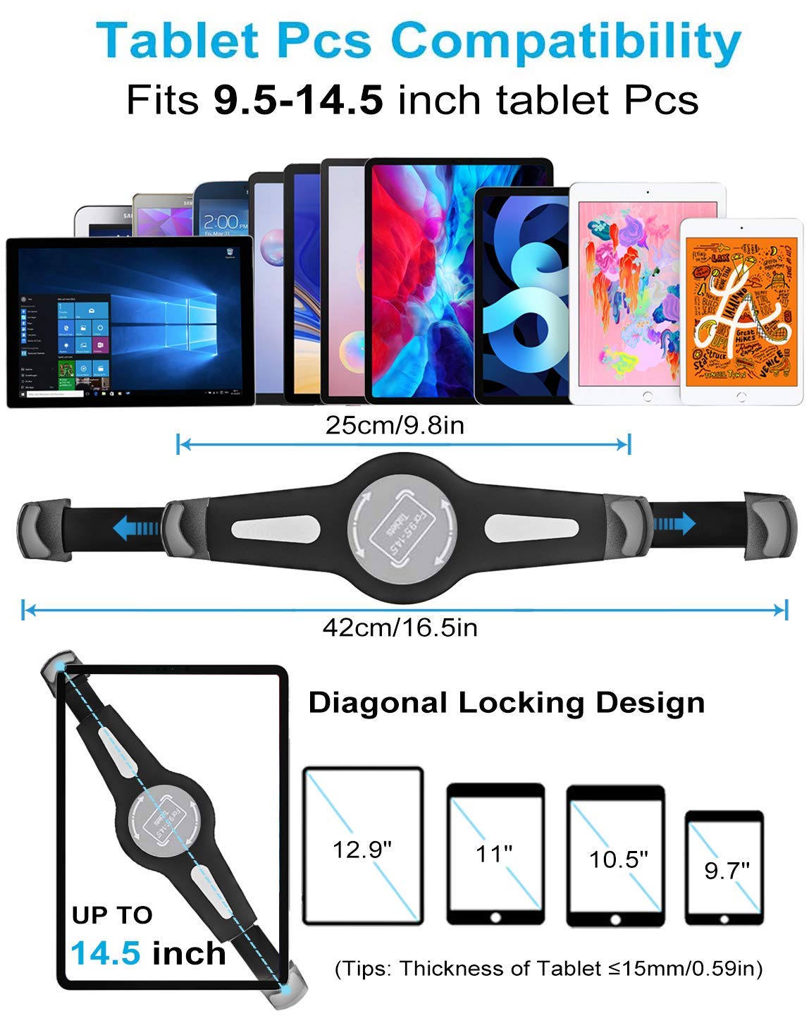Support de Tablette réglable en col de Cygne 40 cm pour Bureau/lit pour iPad Pro/Air/Mini, iPhone, Galaxy Tabs, Autres téléphones Portables et tablettes de 4 à 13"