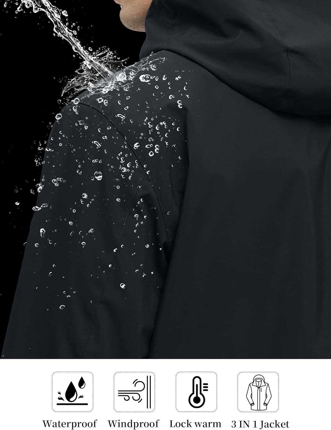 YGREYG Men's 3 in 1 Waterproof Winter Jackets Ski Warm Snow Rain Coat Puffer Liner Hood Windbreaker - Image 5