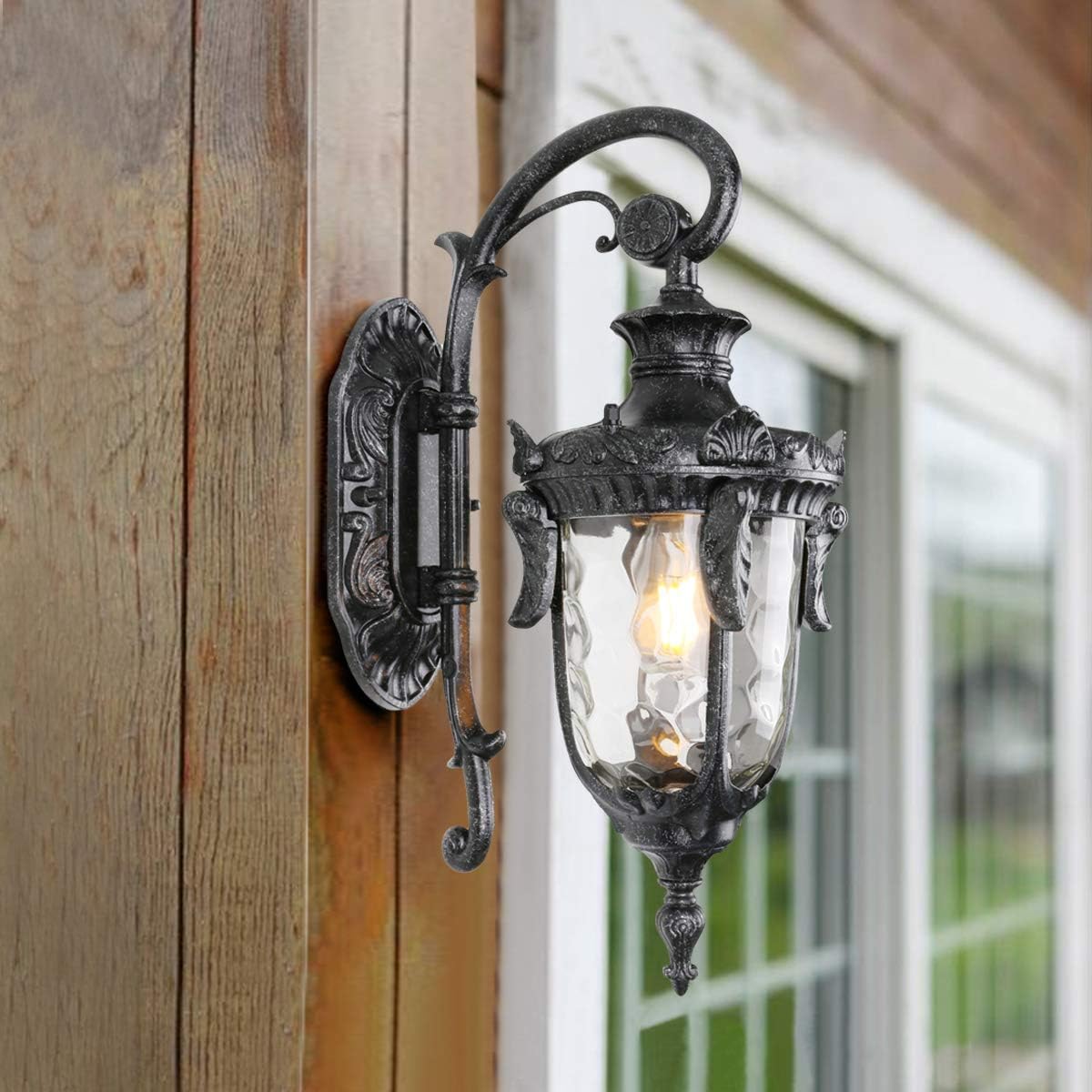 40% оƒƒ Dіѕсоunt Goalplus Outdoor Wall Mount Light for Porch One-Light E26 Wall Lantern Vintage Exterior Wall Sconce with Hammered Glass, Dark Stone Finish, 17 High, IP44 Waterproof, LM2003-DNS
