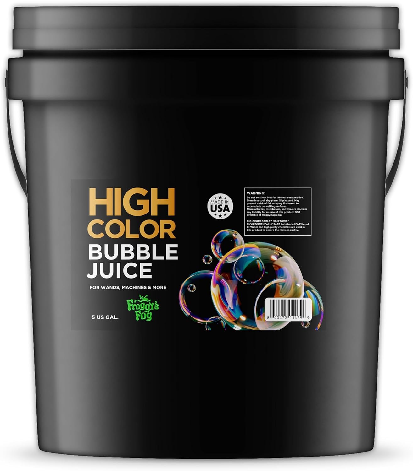 Froggy's Fog High Color Bubble Juice, Strong, Long-Lasting Bubble Solution Creates Iridescent Bubbles for Bubble Machines and Bubblers, 5 Gallon Pail