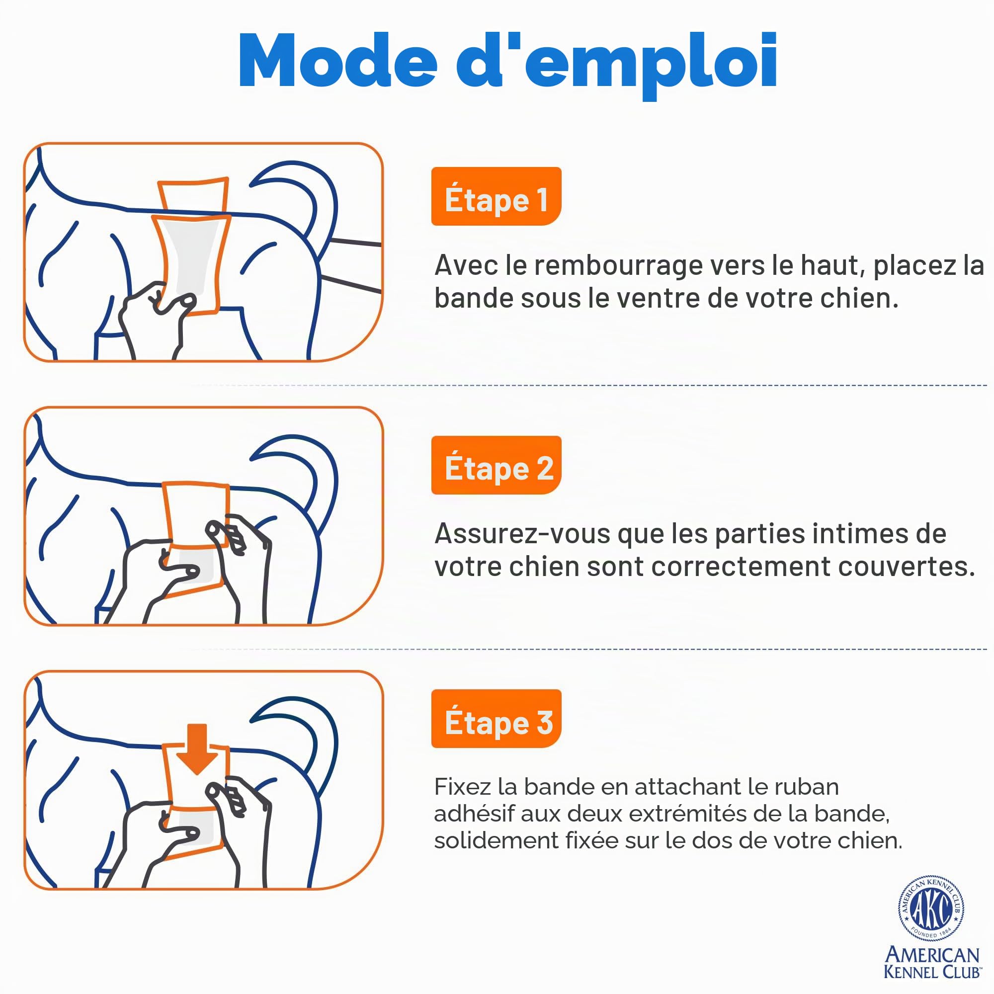 American Kennel Club Lot de 50 Couches jetables avec indicateur d'humidité pour Chien mâle Taille L