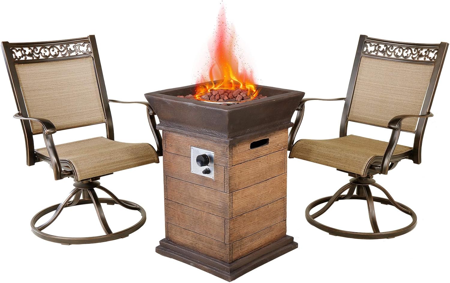 3Piece Patio Furniture Set with Fire Pit Table, Outdoor