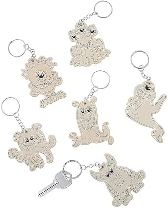 Color Your Own Dinosaur Keychains - 12 Pack Wooden Craft Kits For Kids | DIY Painting Activity