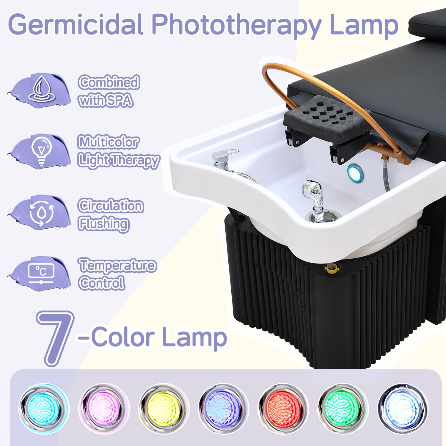 Profesjonalny stół do masażu z akrylową tacą na szampon, stół do spa do salonu fryzjerskiego i spa, rama ze sztucznej skóry PU
