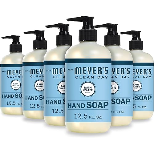 MRS. MEYER'S CLEAN DAY Hand Soap, Made with Essential Oils, Rain Water, 12.5 fl. oz - Pack of 6
