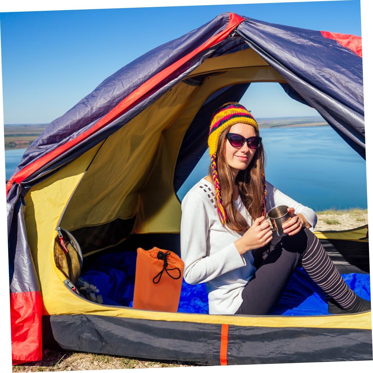 Outdoor Inflatable Tent Sleeping Mat Portable Camping Pad for Hiking Travel and Backpacking Orange